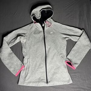 Nike Women's Gray Full Zip Hoodie Jacket Pink Accents Athletic Medium